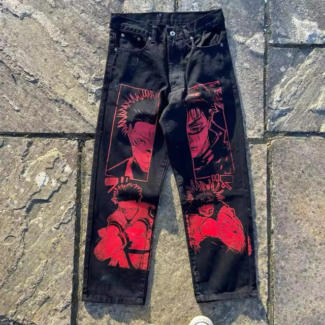 Black Red Anime Denim
