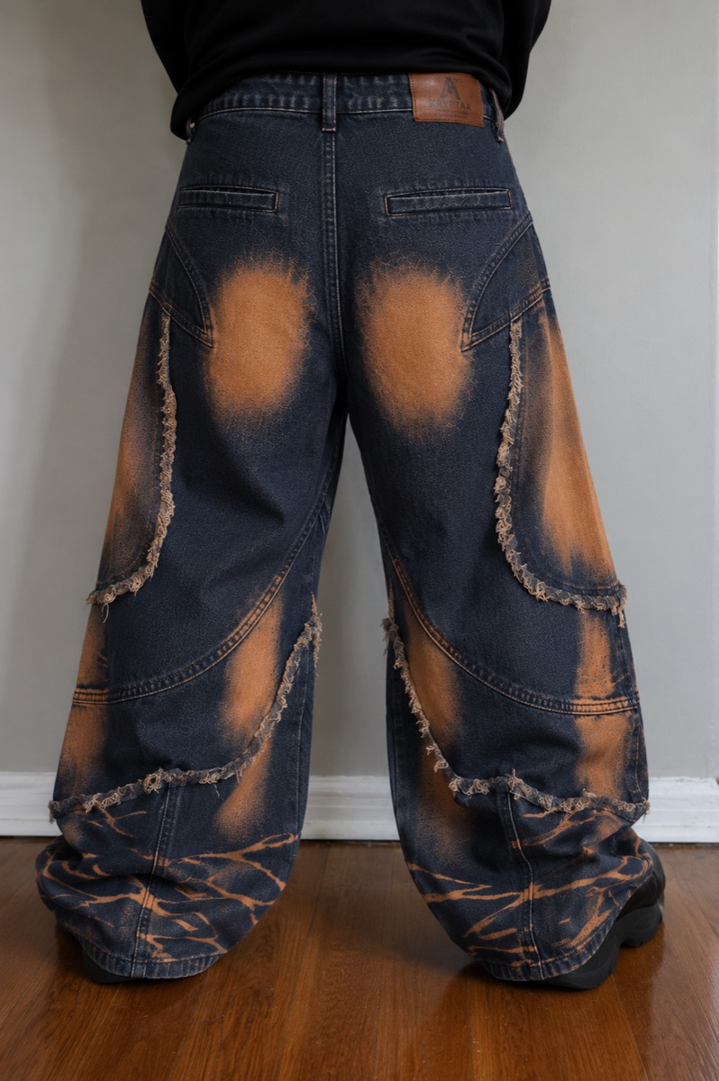 Acid Rust Patchwork Jeans — 45° Angle