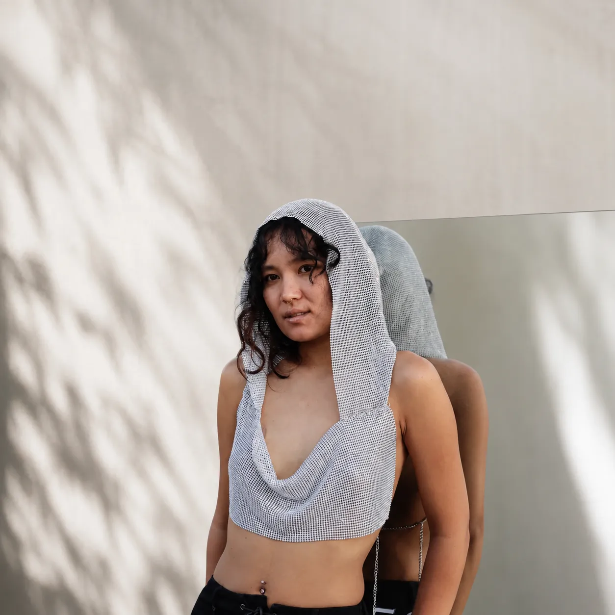 Rhinestone Mesh Hooded Crop — Outdoor