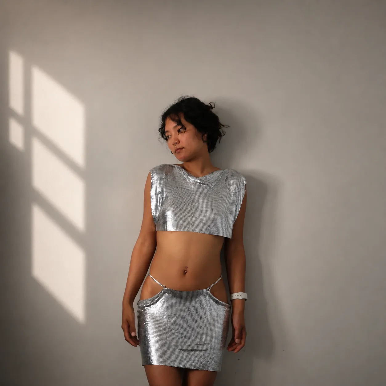 Silver Metallic Crop Set